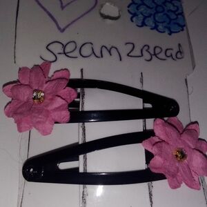Pink Flower Hair Clips